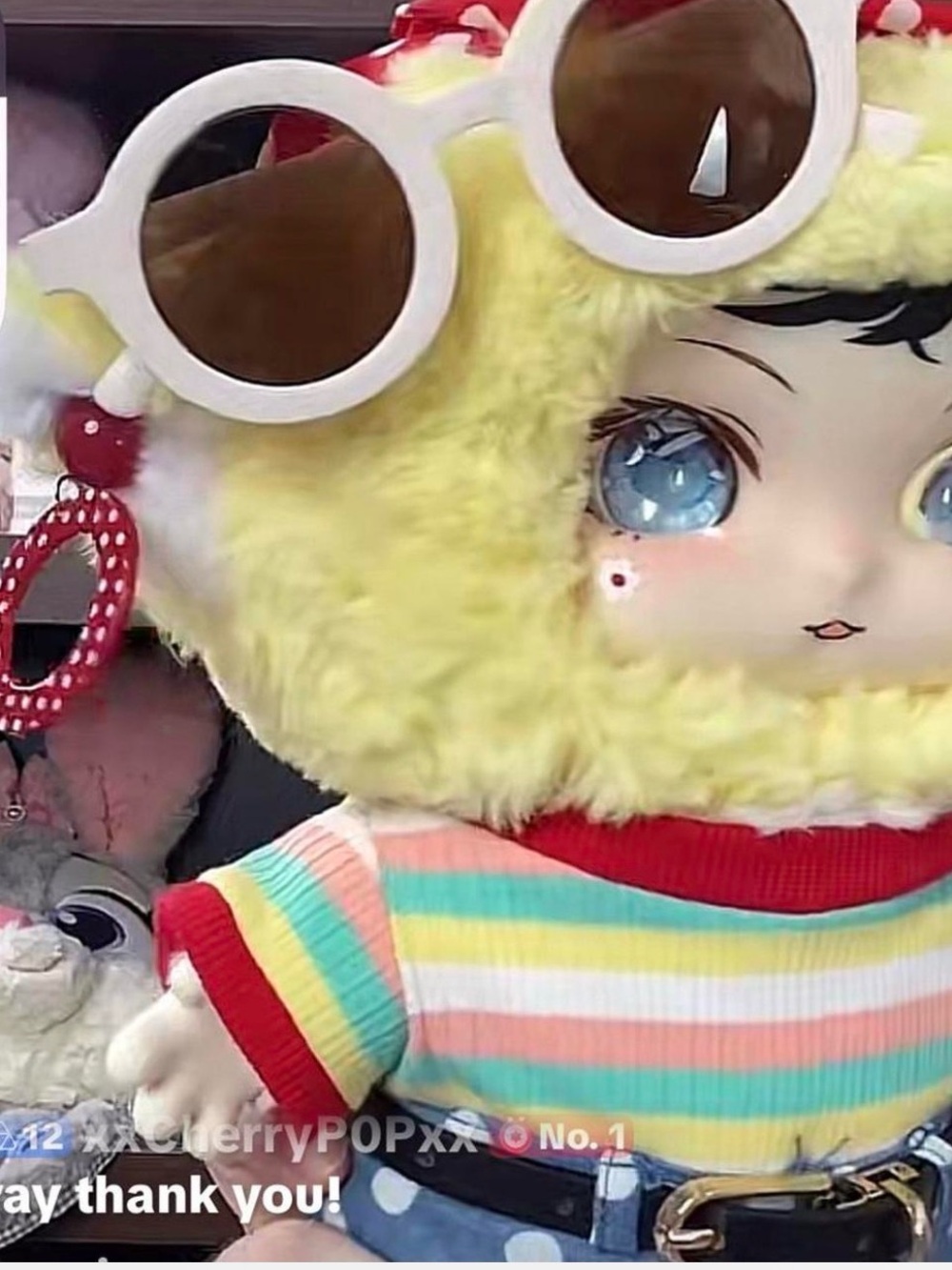 Lokiki 400% Secret Plush Fashion Doll in Yellow Fuzzy Hood with Striped Outfit